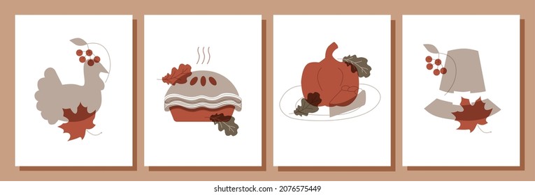 A set of Thanksgiving cards. Good for poster, card, invitation, flyer, cover, banner, placard, brochure and other graphic design. Vector illustration. Without text.
