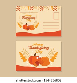 Set of thanksgiving cute postcards