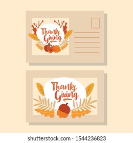 Set of thanksgiving cute postcards