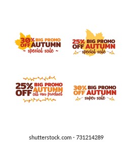 Set of Thanksgiving Day Autumn or Fall Season with Dried Leaves Illustration Shopping Sale Promotion Logo, Badge, Banner, Sticker, Emblem, Icon Collection 