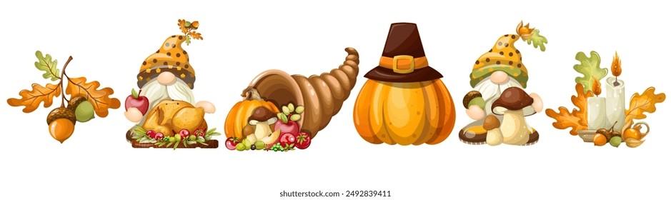 
Set of Thanksgiving Day decorative elements. Freehand drawing isolate on a white background. Clipart, vector.