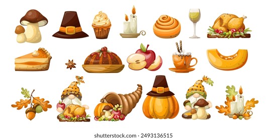 
Set of Thanksgiving Day decorative elements. Freehand drawing isolate on a white background. Clipart, vector.