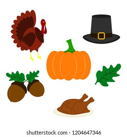 Set of Thanksgiving day icons of color