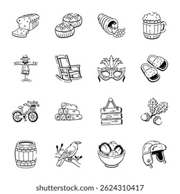 Set of Thanksgiving Doodle Style Icons
