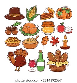 Satz Thanksgiving-Element handgezeichnet Illustration