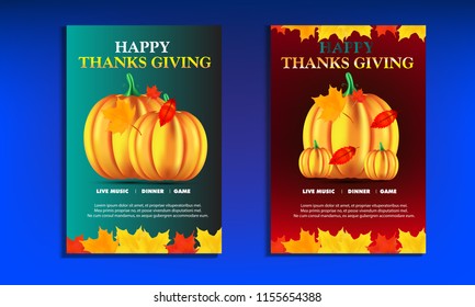 Set of Thanksgiving flyer or poster template. leaves pattern. calligraphic inscription  Vector illustration. 