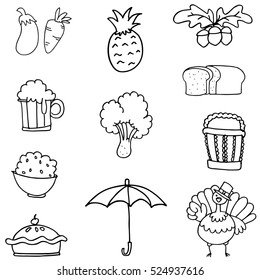 Set of thanksgiving hand draw vector illustration