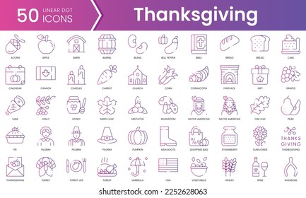 Conjunto de iconos de acción de gracias. Conjunto de iconos de estilo de degradado. Ilustración vectorial