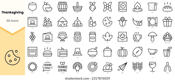 Set of thanksgiving Icons. Simple line art style icons pack. Vector illustration