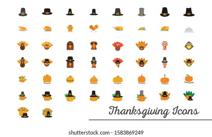 Set of thanksgiving icons with text - Vector
