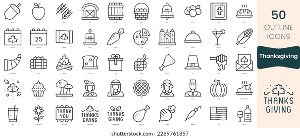 Set of thanksgiving icons. Thin linear style icons Pack. Vector Illustration