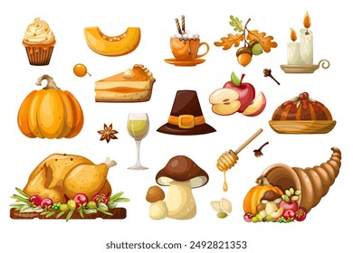 
Set of Thanksgiving items. Freehand drawing isolate on a white background. Clipart, vector.