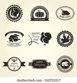 Set of Thanksgiving label isolated on beige background