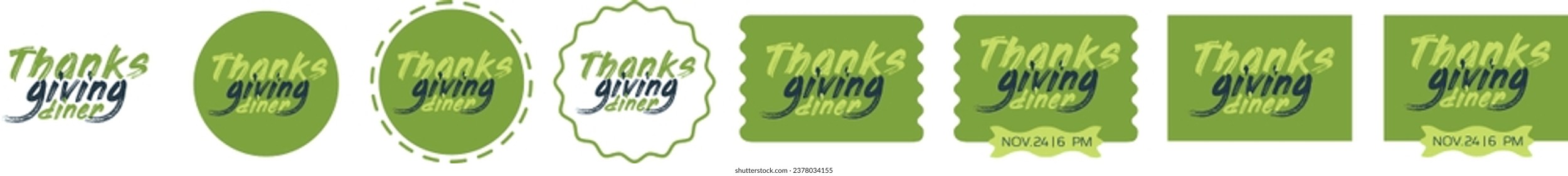 Set of Thanksgiving label with lettering in vector, green and deep blue colors