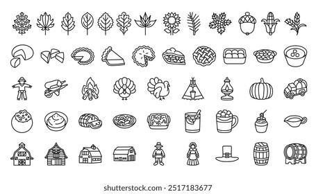 A set of Thanksgiving line icons.