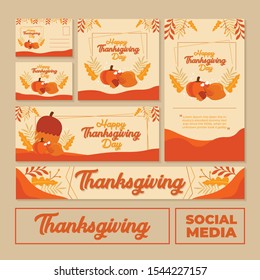 Set of thanksgiving modern promotion web banner for social media mobile apps