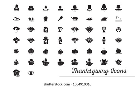 Set of thanksgiving silhouettes with text - Vector
