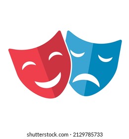 Set Of Theater Face Mask Icon, Emotion Actor Comedy And Drama Symbol, Festival Sign Vector Illustration .