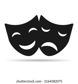 Conjunto de la sombra del icono de la máscara facial del teatro, comedia del actor de emoción y símbolo del drama, símbolo del signo del festival ilustración del vector .