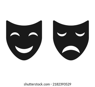 Set of Theater face mask icon, emotion actor comedy and drama symbol, festival sign vector illustration .