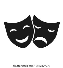 Set Of Theater Face Mask Icon, Emotion Actor Comedy And Drama Symbol, Festival Sign Vector Illustration .