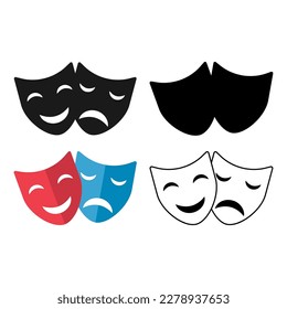 Set of Theater face mask icon, emotion actor comedy and drama symbol, festival sign vector illustration .
