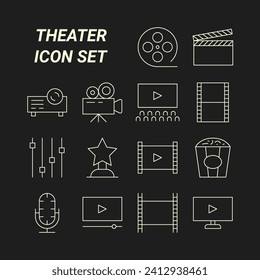 Set of Theater Line Art Icon isolated on Dark background, Editable Vector Icon, High Quality Vector Icon