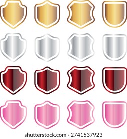 set of thematic shield frames with gold, silver and other color gradients, for coats of arms, backgrounds and other thematic designs