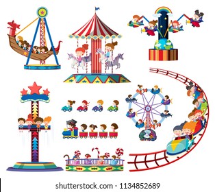 Set Theme Park Rides Illustration Stock Vector (Royalty Free ...