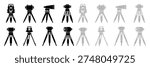 Set of theodolite and total station devices on tripods, graphic representations