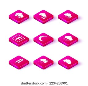 Set Thermometer, Cloud with rain and moon, Fahrenheit, Moon stars, Windy weather and cloud icon. Vector