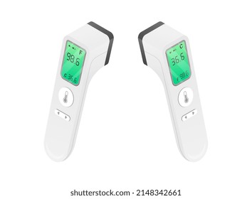 Set of thermometer. Collection of medical devices for identifying symptoms and diagnosis. Modern technologies, gadget and device. Realistic isometric vector illustrations isolated on white background