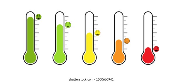 Set of thermometer with different temperature. Emotions, mood or voting. Flat design.