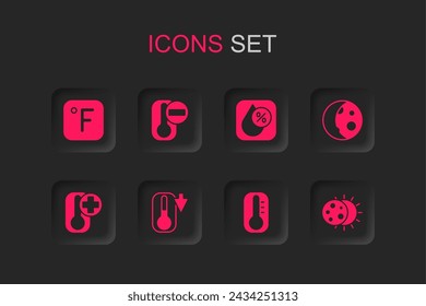 Set Thermometer, Fahrenheit, Moon phases, Eclipse of the sun, Water drop percentage and  icon. Vector