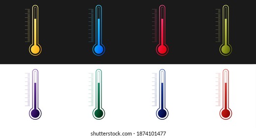 Ajuste el icono del termómetro aislado en fondo blanco y negro. Vector.