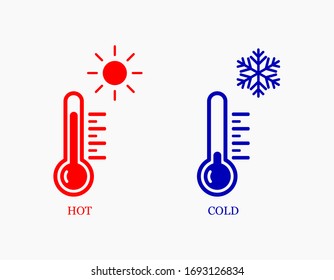 Set of thermometer icons with different indicators of cold and hot on a light background.