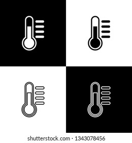 Set Thermometer icons isolated on black and white background. Line, outline and linear icon. Vector Illustration