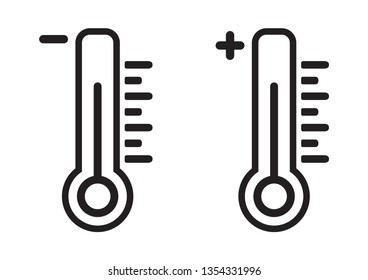 Set of thermometer icons with scale, temperature sign, outline design. Vector illustration