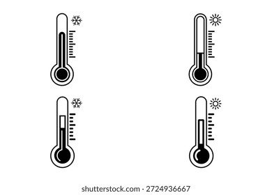 Conjunto de iconos de termómetro que muestran diferentes rangos de temperatura de frío a caliente