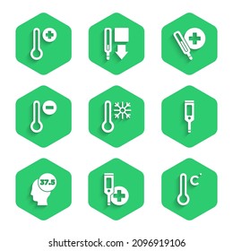 Set Thermometer with snowflake, Digital thermometer, Meteorology, High human body temperature, Medical and  icon. Vector