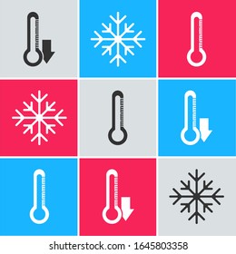 Set Thermometer, Snowflake and Thermometer icon. Vector