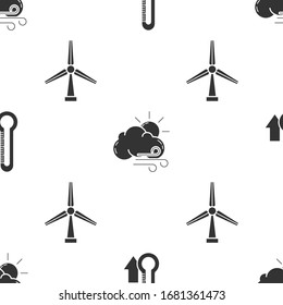 Set Thermometer, Windy weather and Wind turbine on seamless pattern. Vector