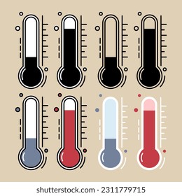 Set of thermometers cold and hot icon. Weather warm cold indicator. Vector illustration