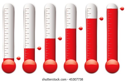set of thermometers with different levels of indicator fluid