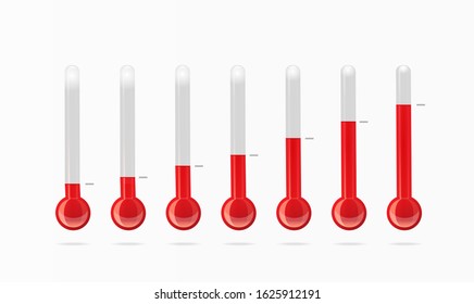 Set of thermometers with different temperature indicators. 
Vector illustration on white background