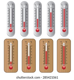 Set of thermometers on the white background.