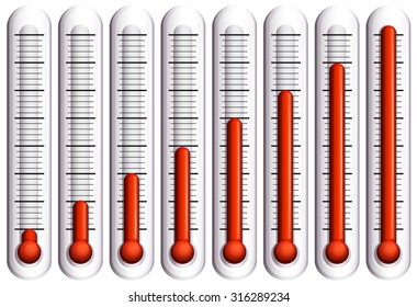 Set of thermometers on white	 illustration
