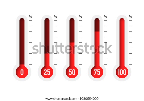 Set of thermometers in percentage with\
different levels, vector\
illustration