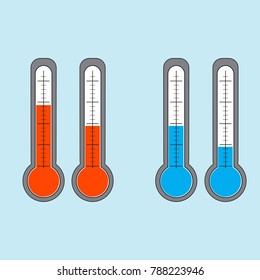 Set of thermometers with red and blue indicator. Illustration. Vector.