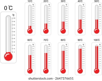 conjunto de termômetros  coleção de ícones de termômetro de temperatura. termômetro com vários graus Celsius. Termômetro com diferentes graus Celsius